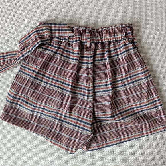 PULL&BEAR Red Lightweight Tartan/Plaid High-Waisted Belted Shorts, Size L - Picture 2 of 9